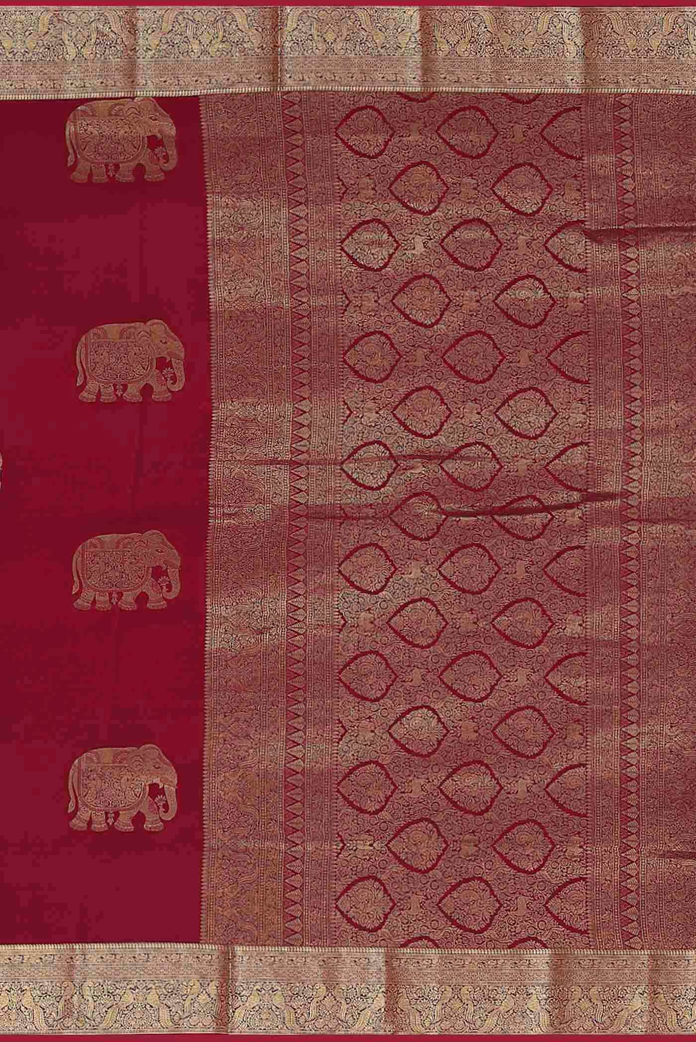 Maroon Mysore Crepe Saree