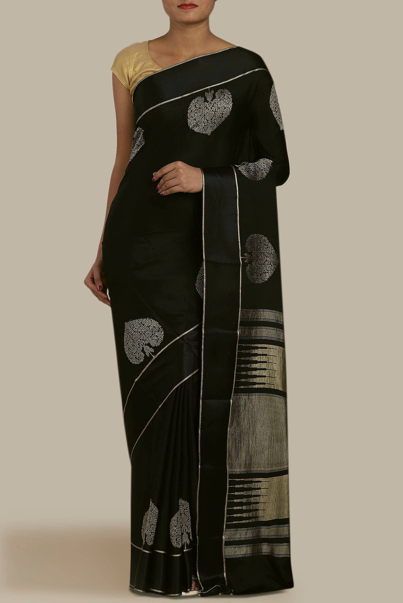 Black Mysore Crepe Saree