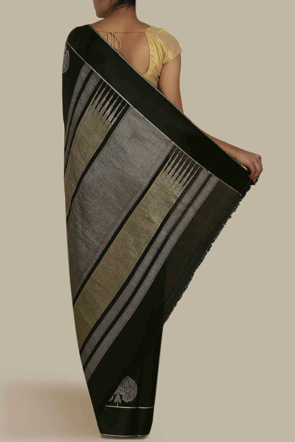 Black Mysore Crepe Saree