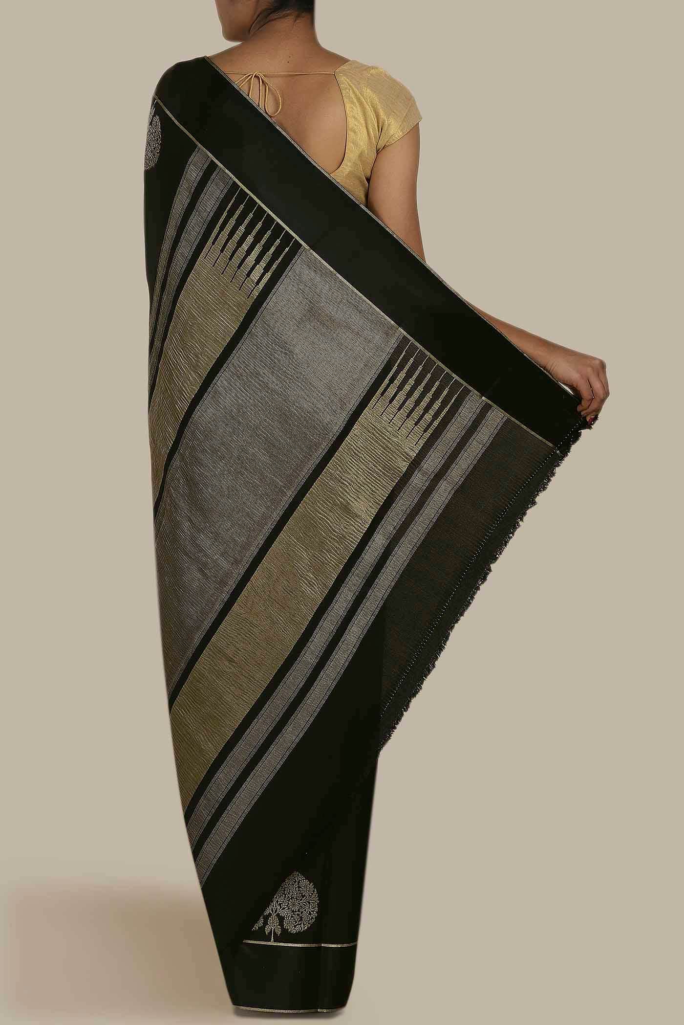 Black Mysore Crepe Saree