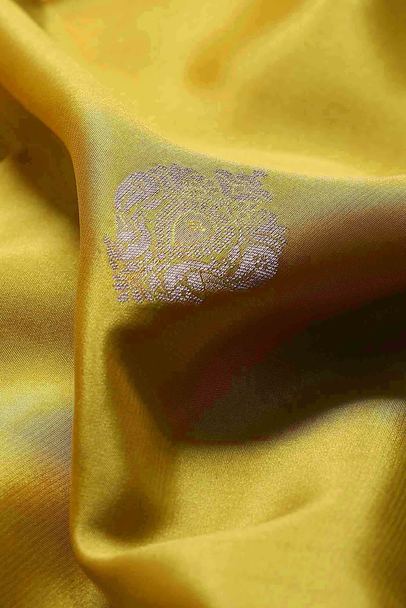 Yellow Mysore Crepe Saree