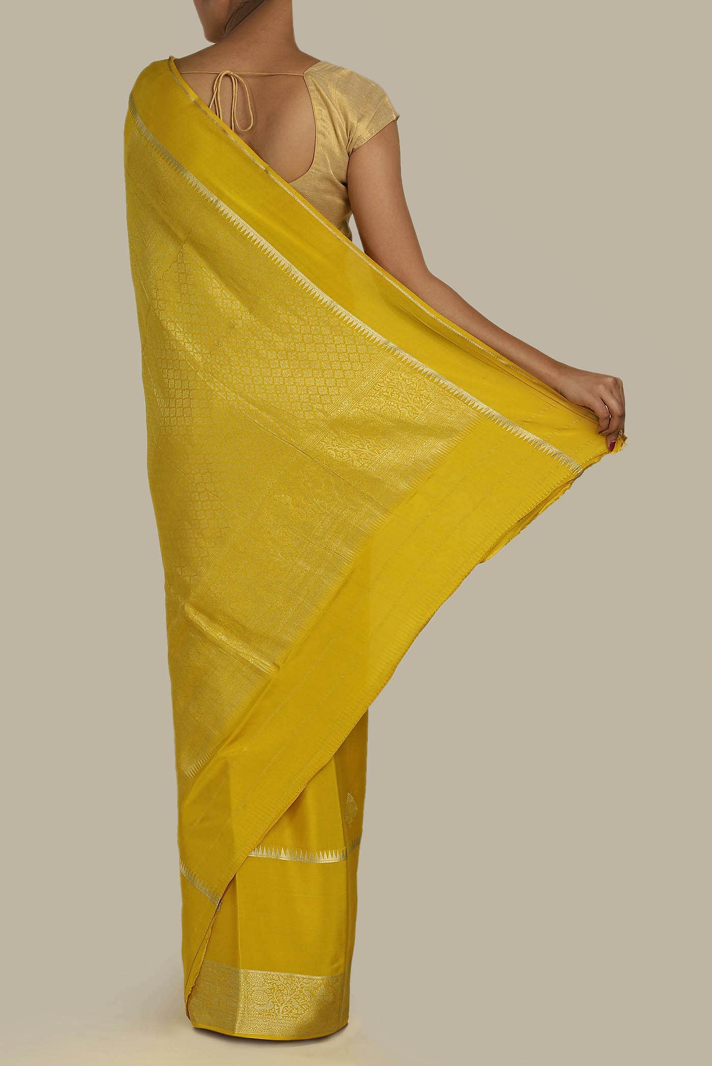 Yellow Mysore Crepe Saree