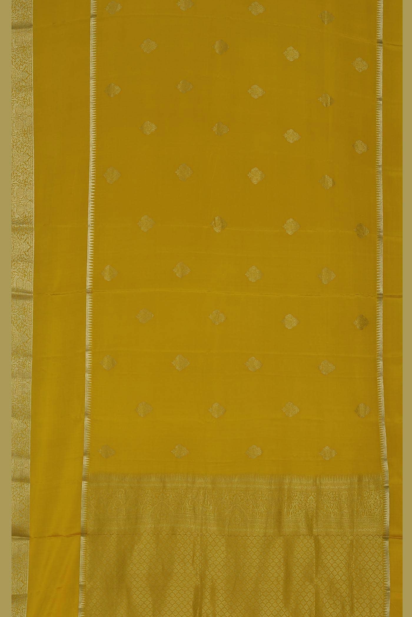 Yellow Mysore Crepe Saree