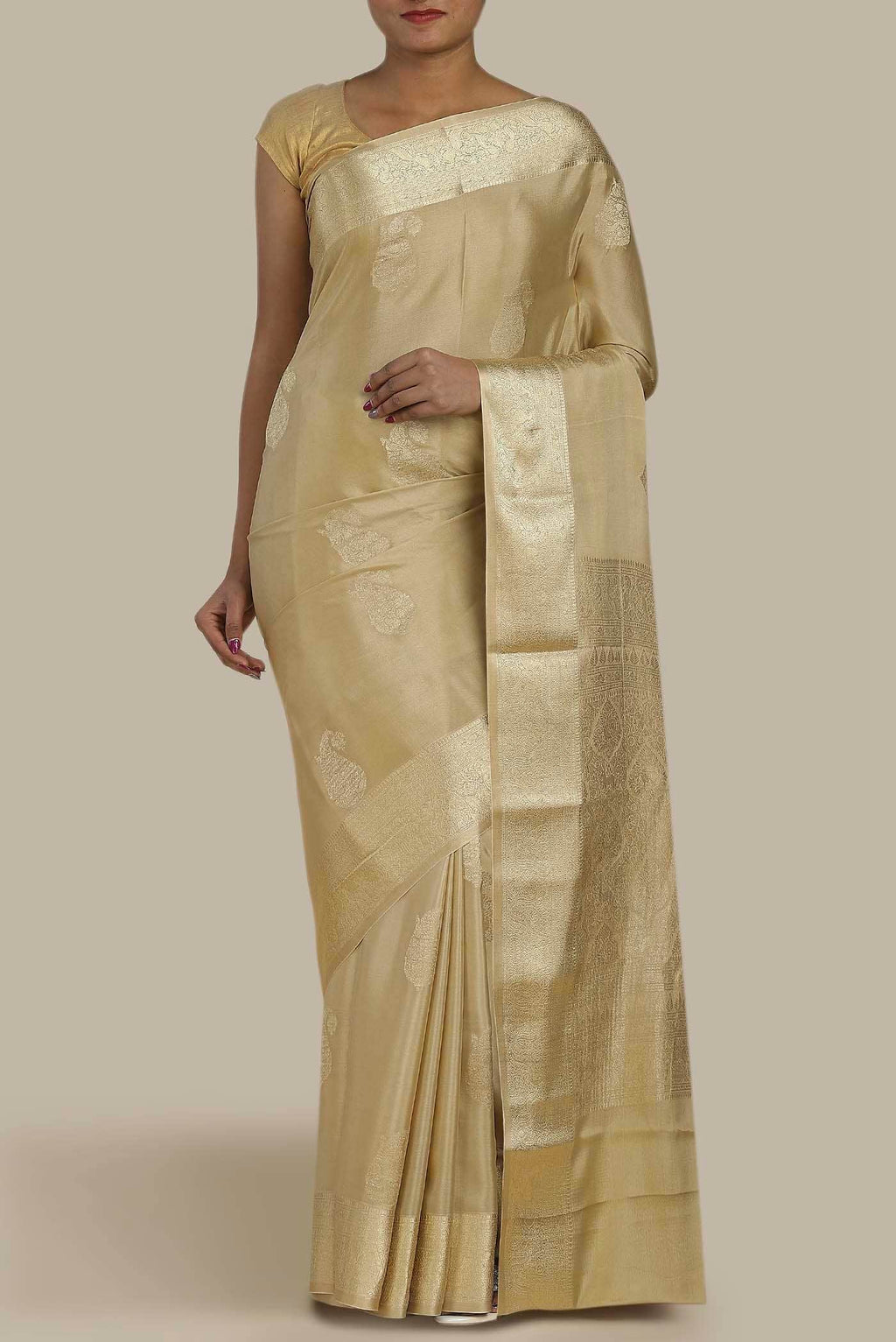 Beige Mysore Crepe Saree