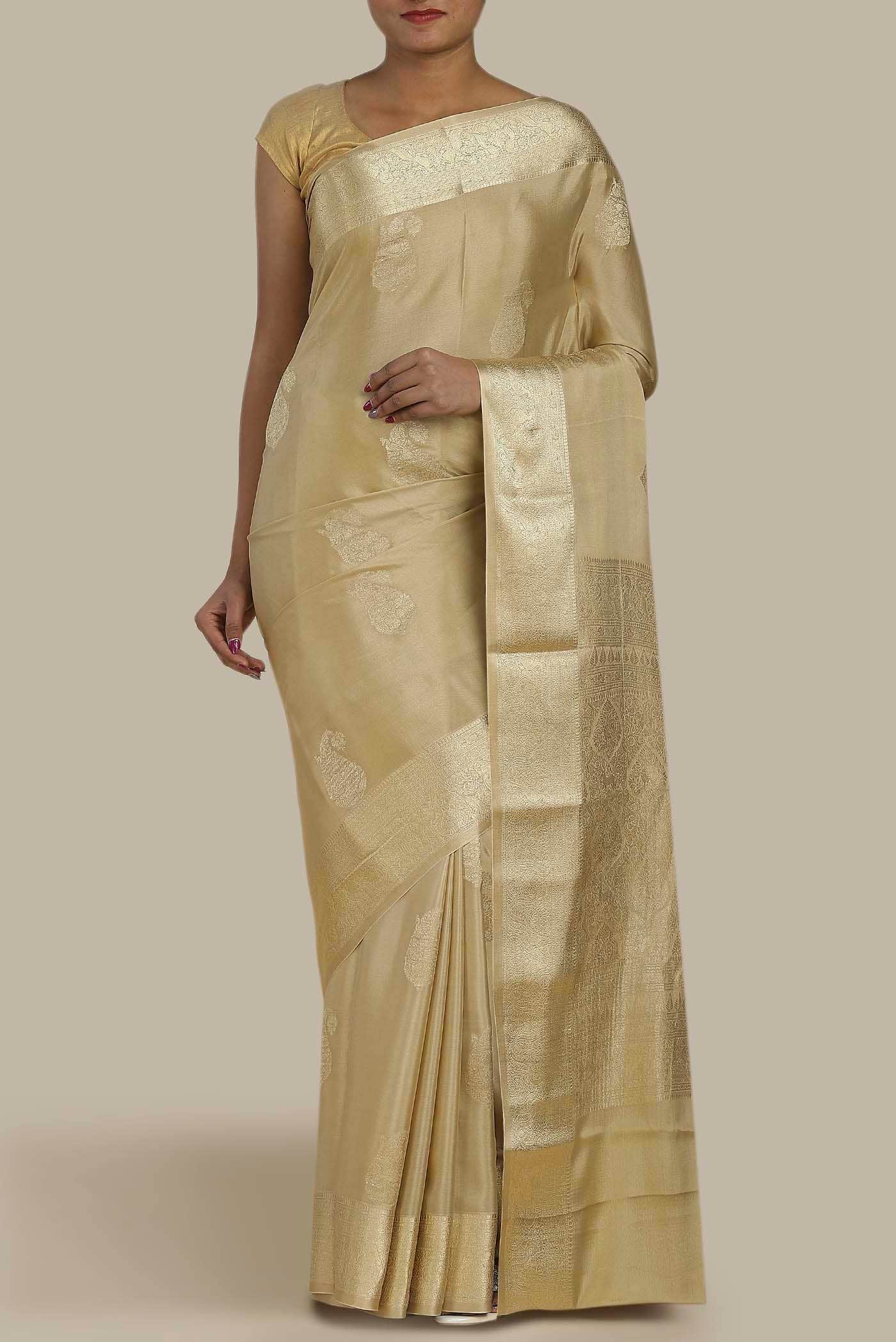 Beige Mysore Crepe Saree