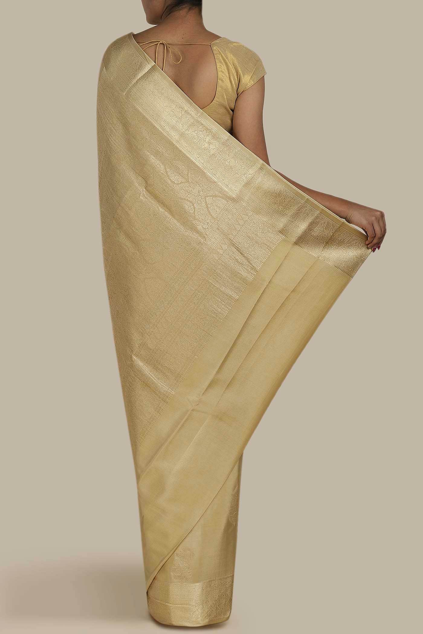 Beige Mysore Crepe Saree