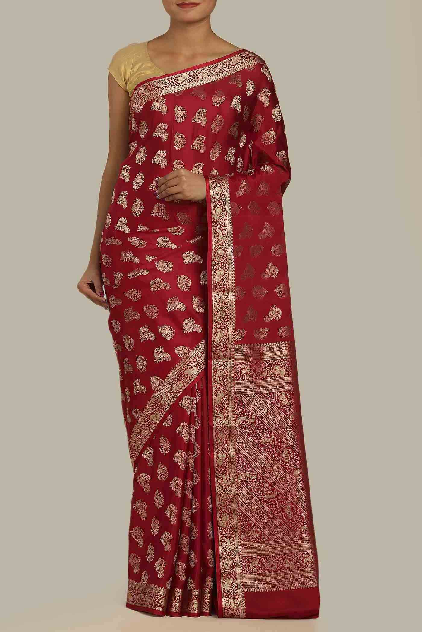 Red Mysore Crepe Saree