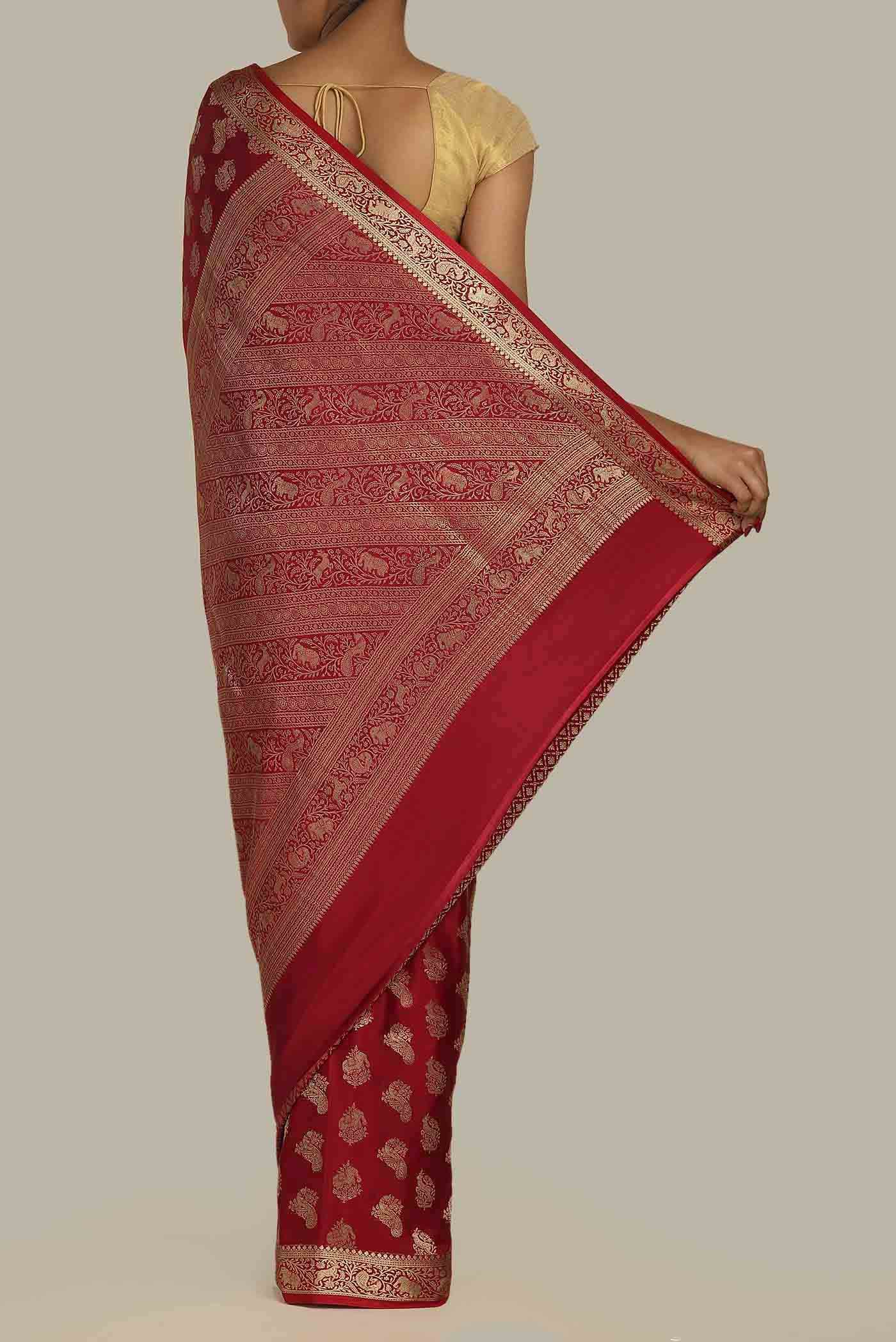 Red Mysore Crepe Saree