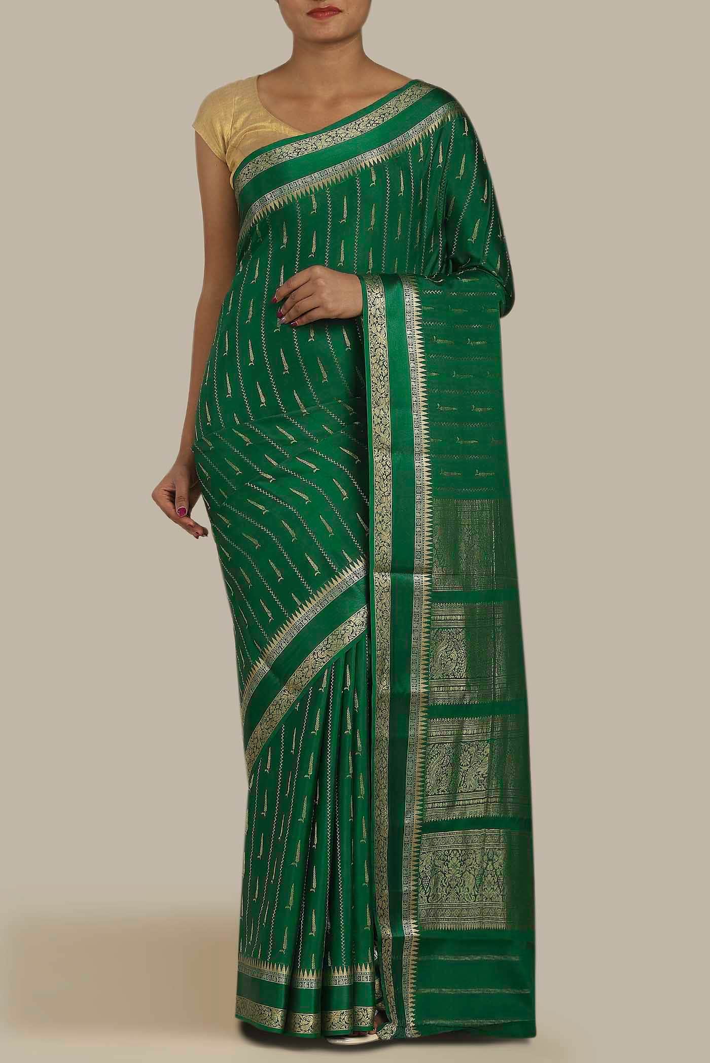Green Mysore Crepe Saree