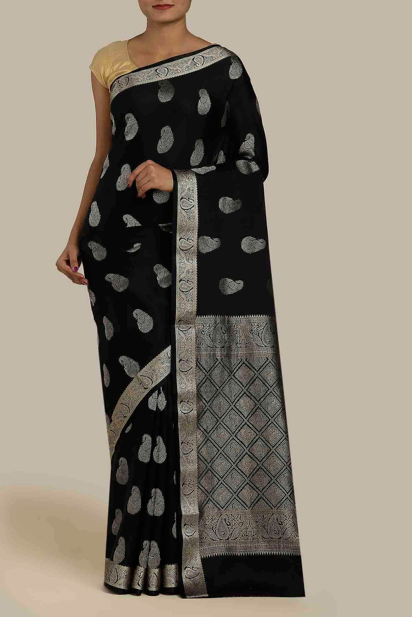 Black Mysore Crepe Saree