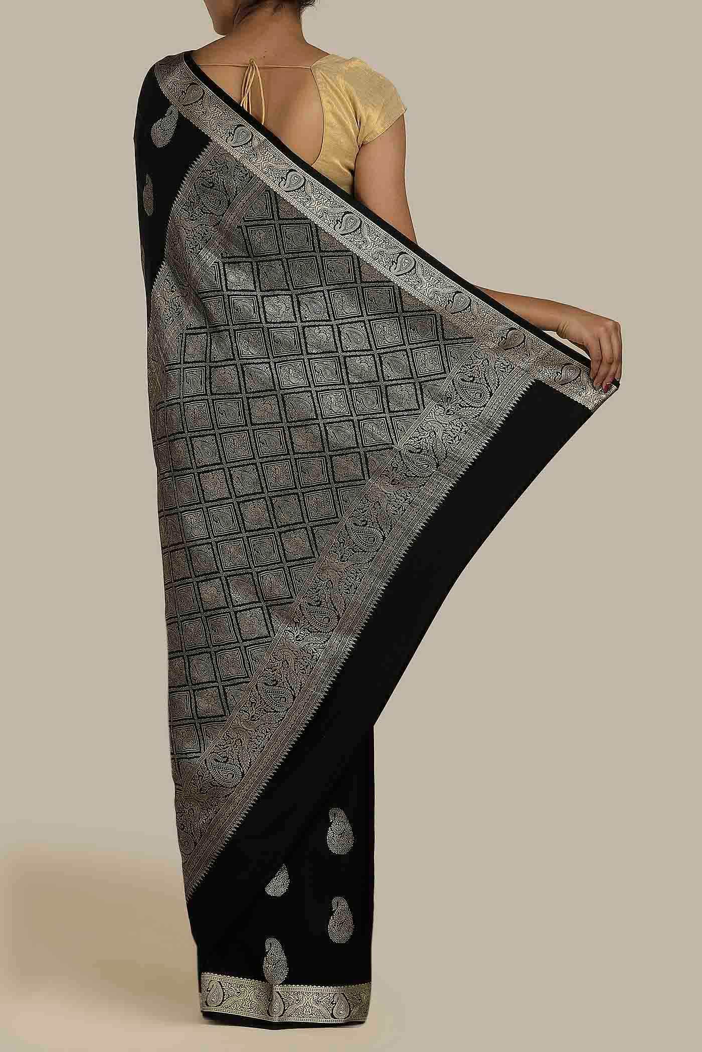 Black Mysore Crepe Saree