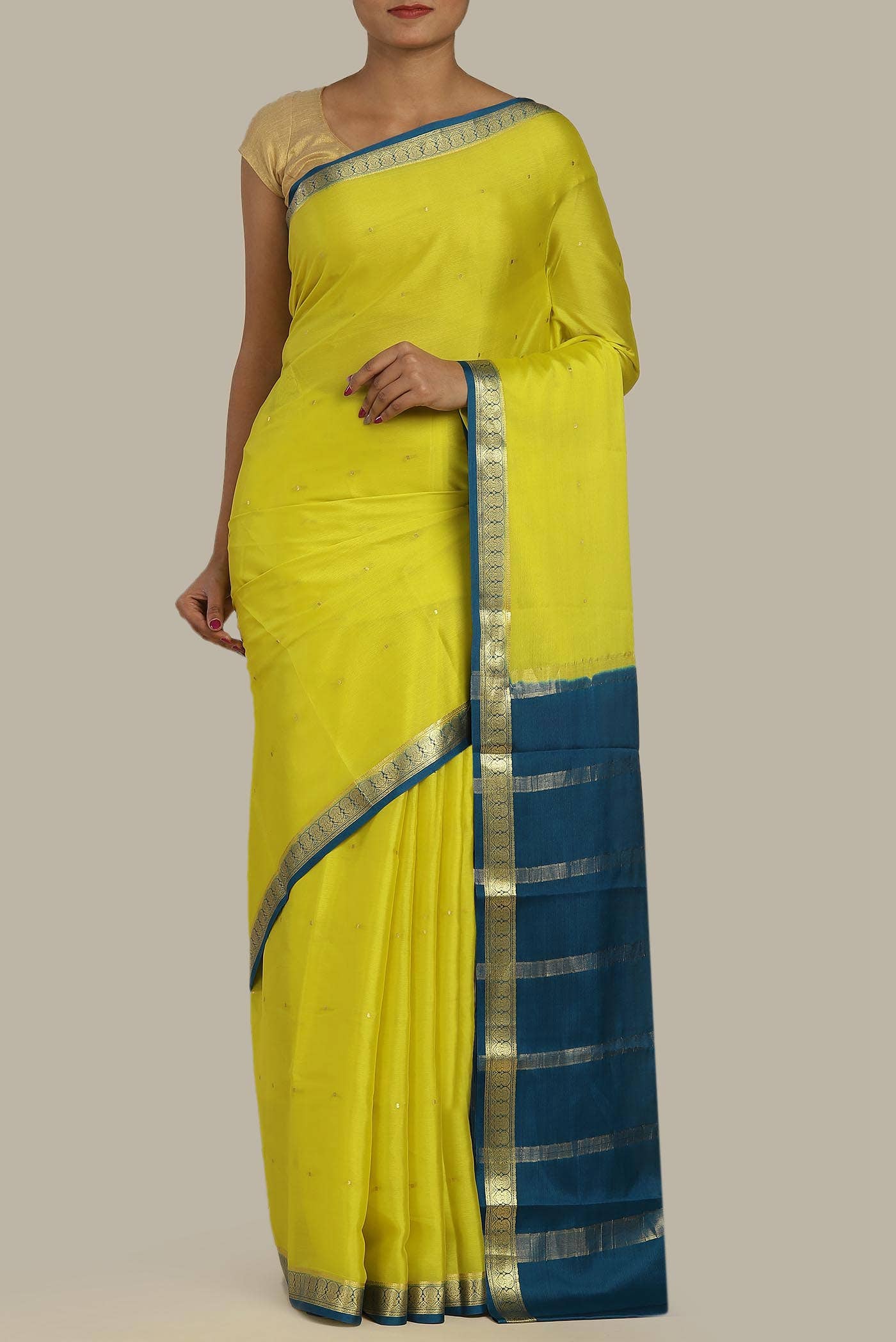 Yellow Mysore Crepe Saree