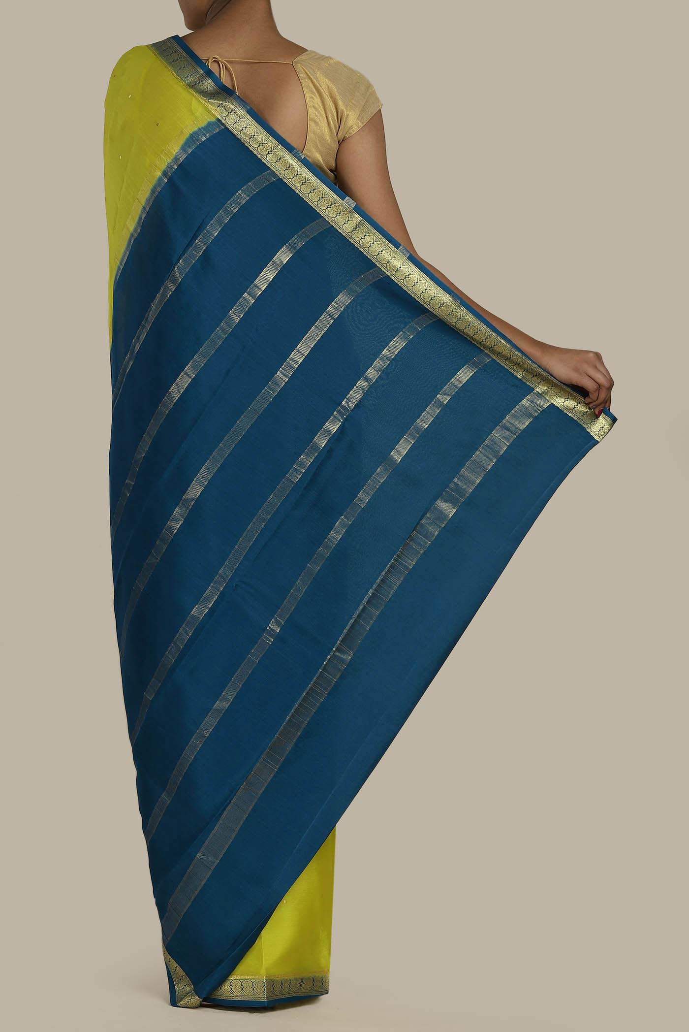 Yellow Mysore Crepe Saree