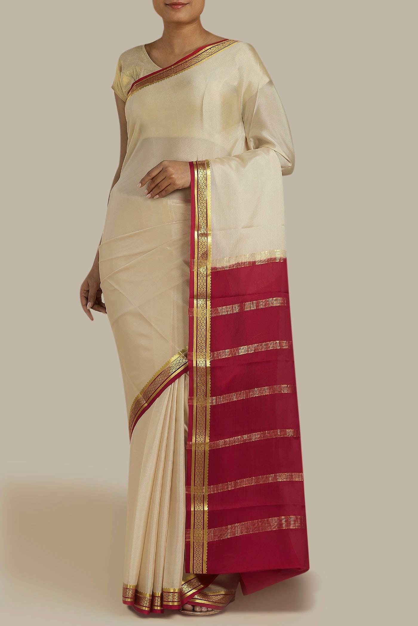 Cream Mysore Crepe Saree