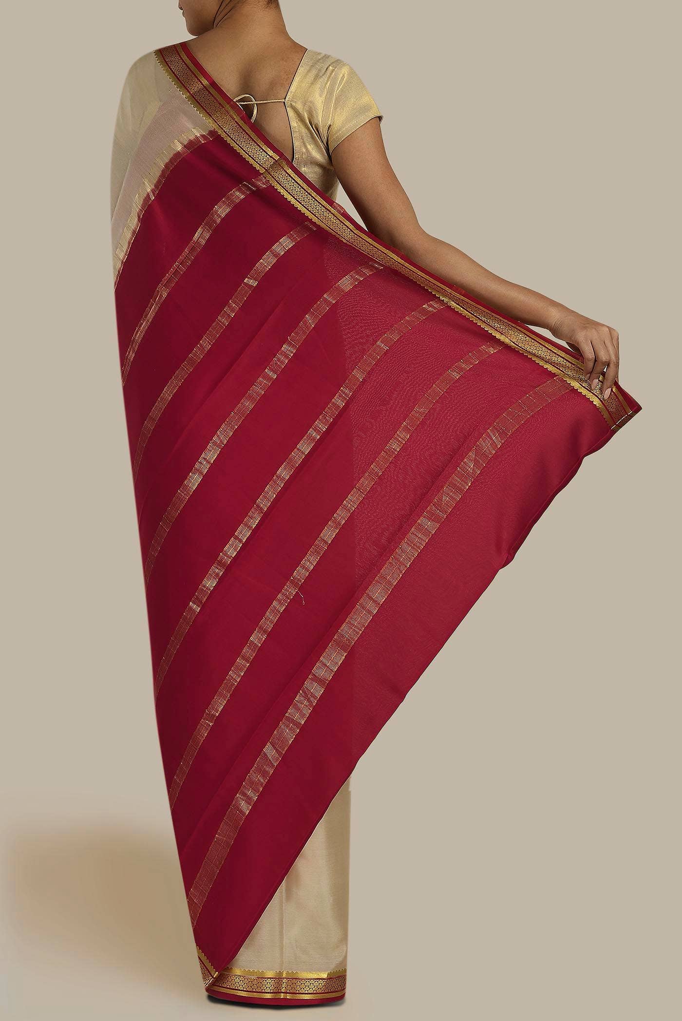 Cream Mysore Crepe Saree