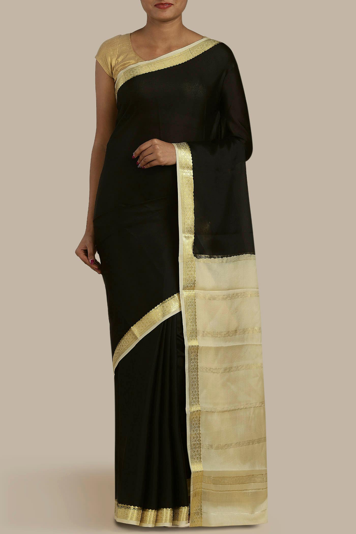 Black Mysore Crepe Saree