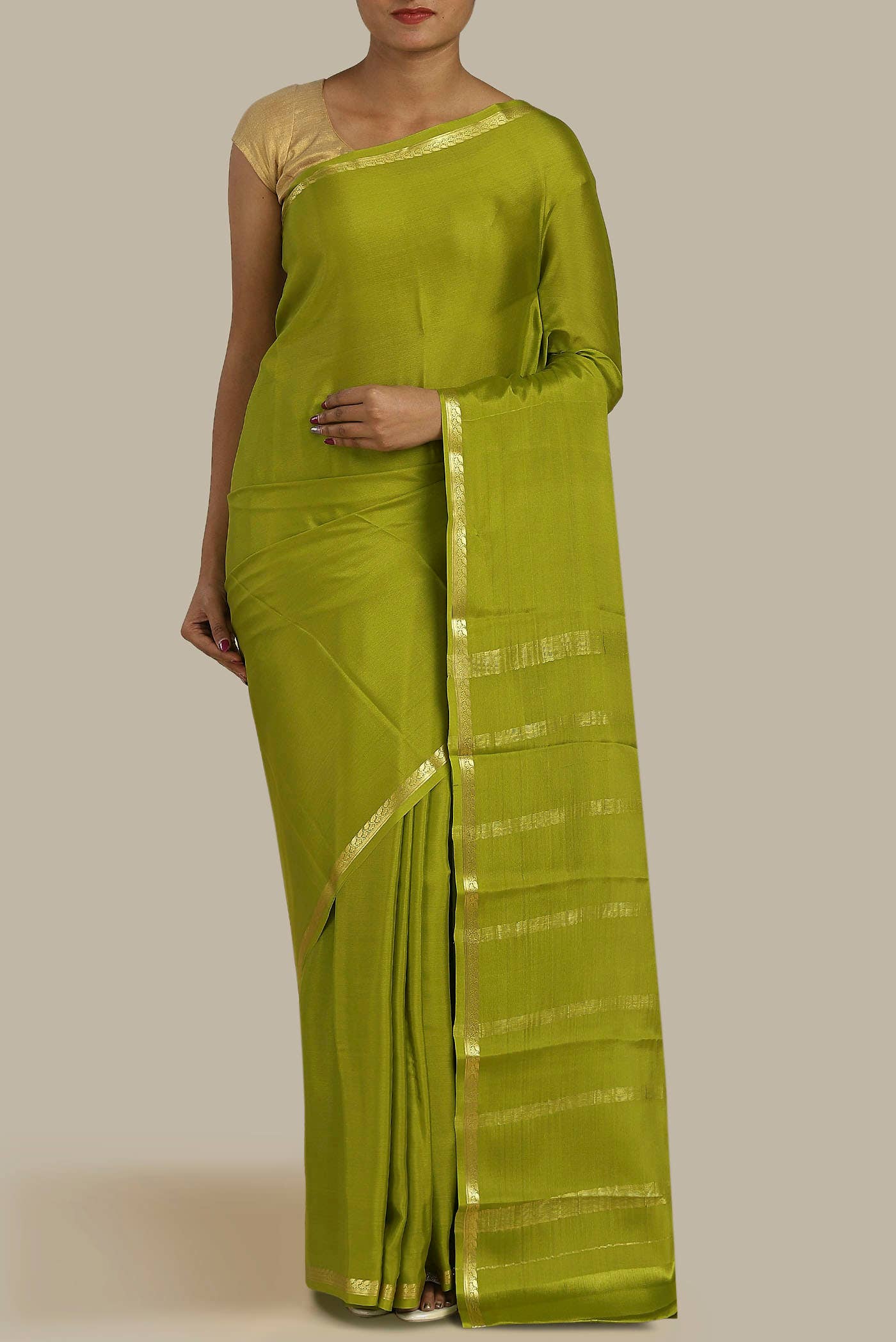 Green Mysore Crepe Saree