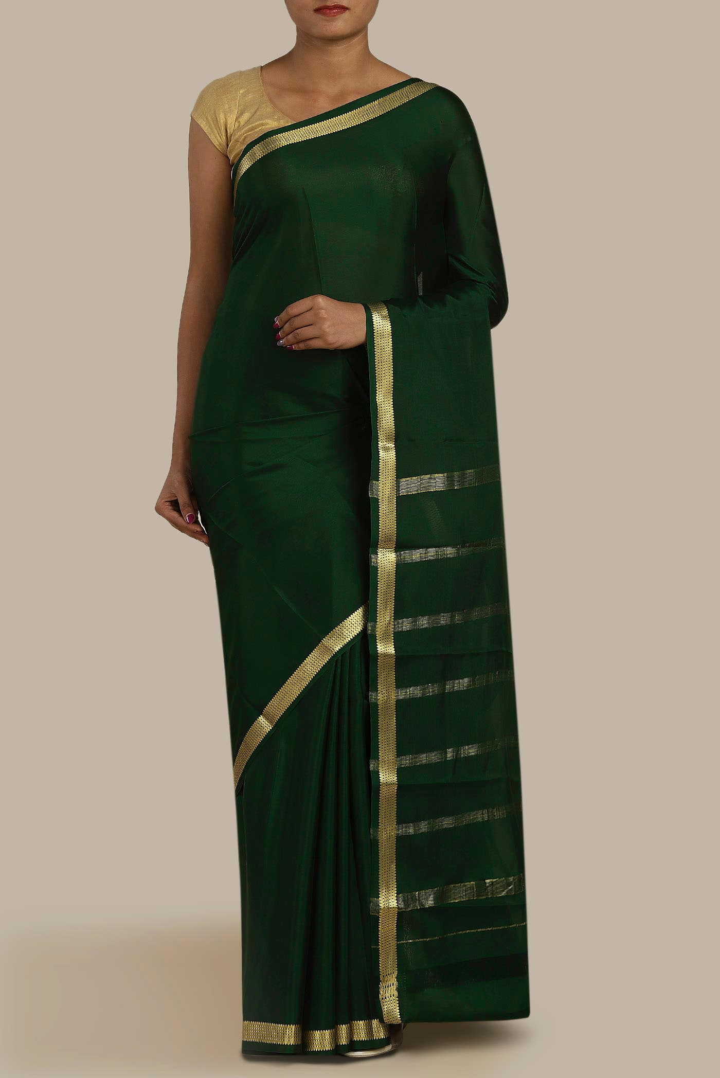 Green Mysore Crepe Saree