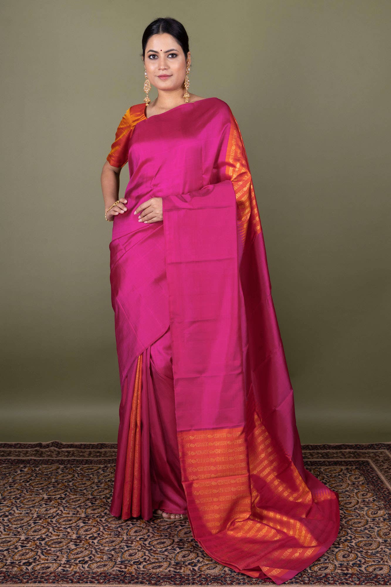 Pure Silk Pure Zari Dark Pink Kanchipuram Saree