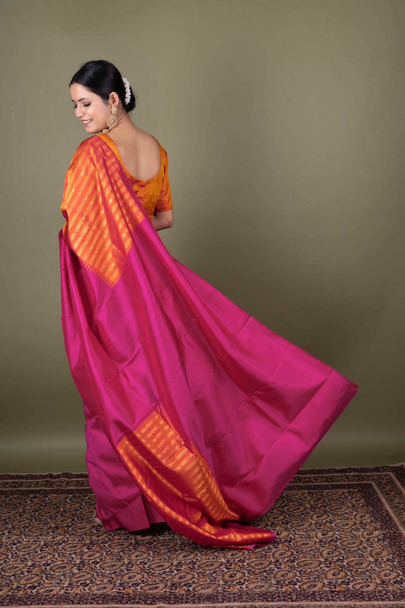 Pure Silk Pure Zari Dark Pink Kanchipuram Saree