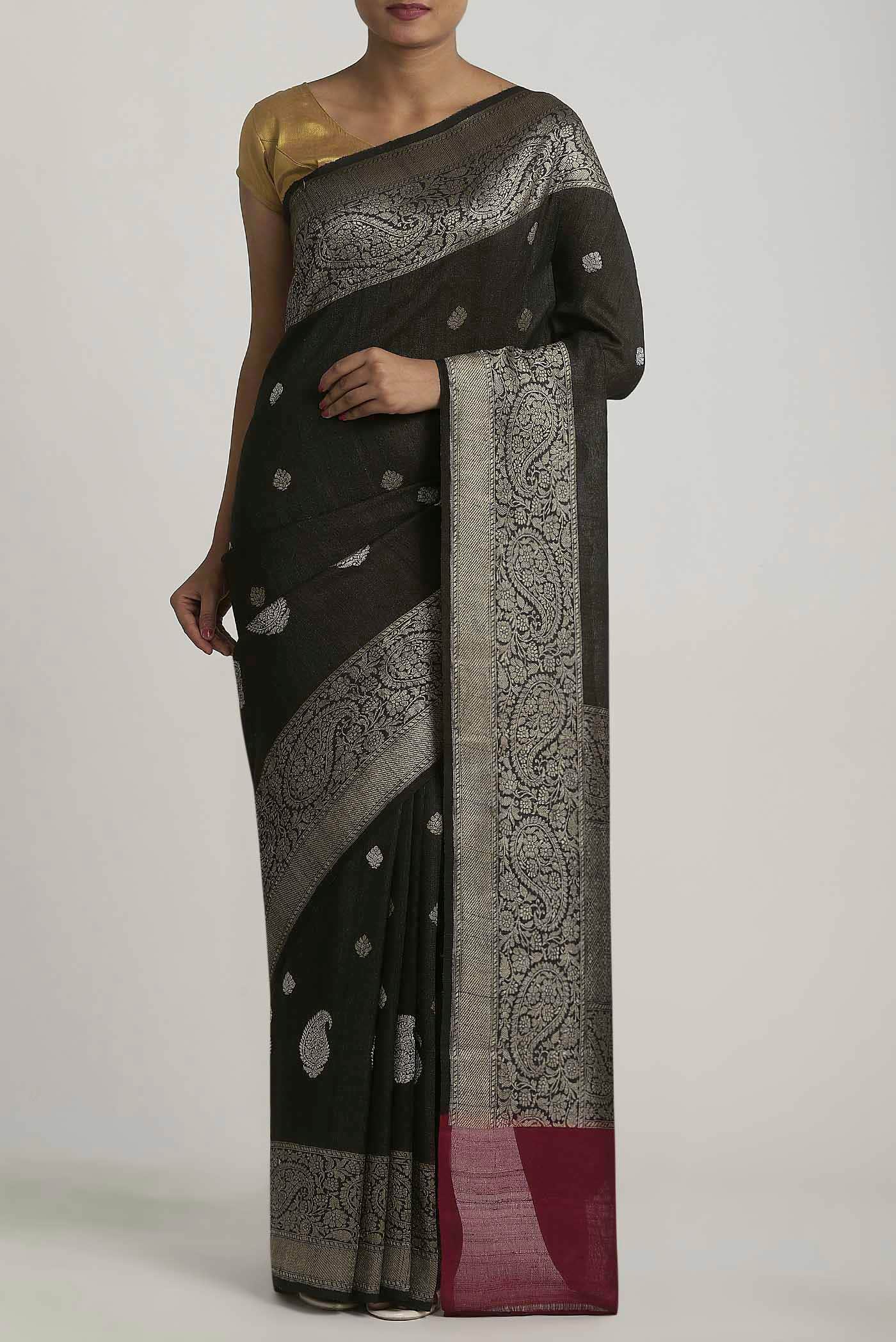 Black Banarasi Tussar Georgette Saree