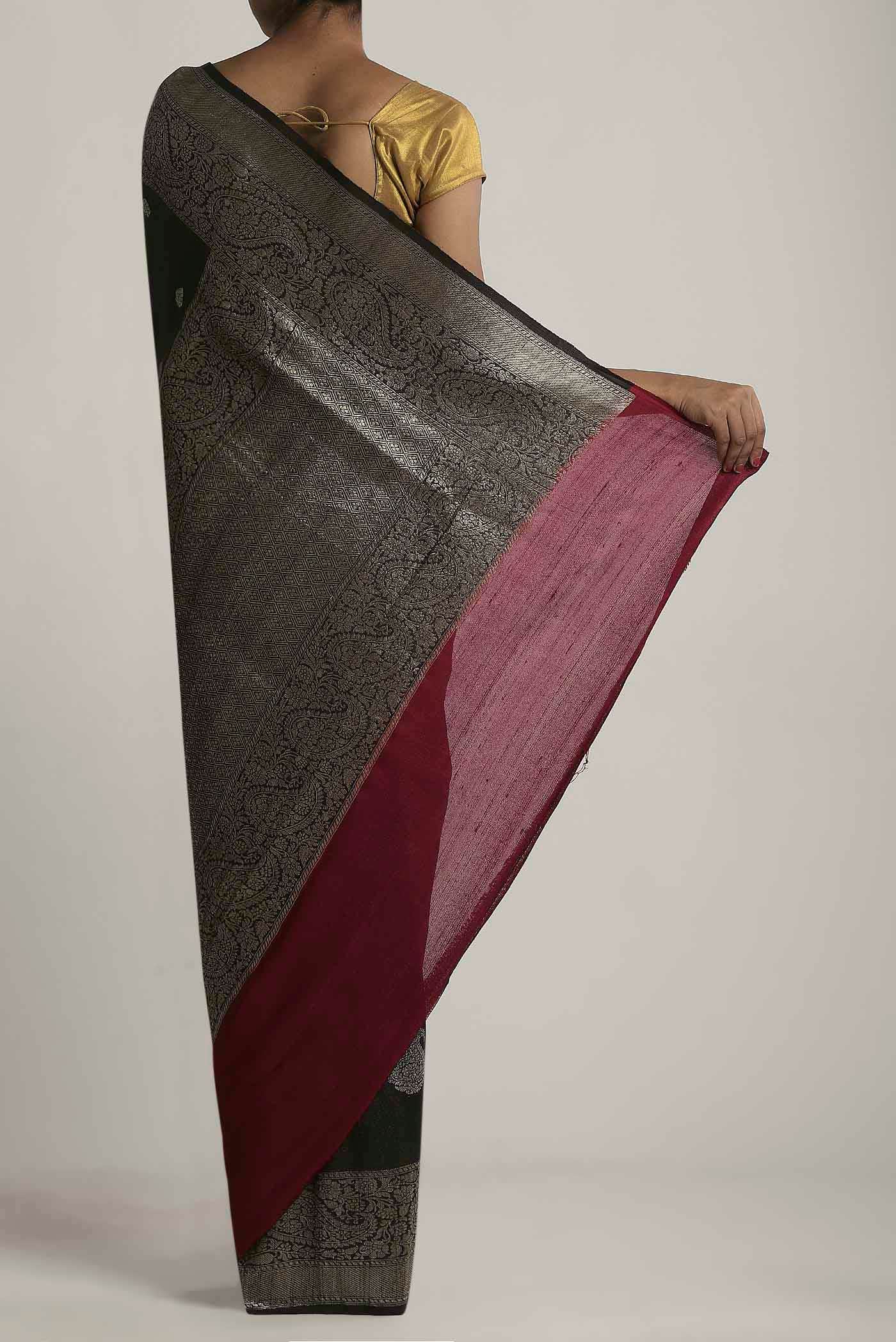 Black Banarasi Tussar Georgette Saree