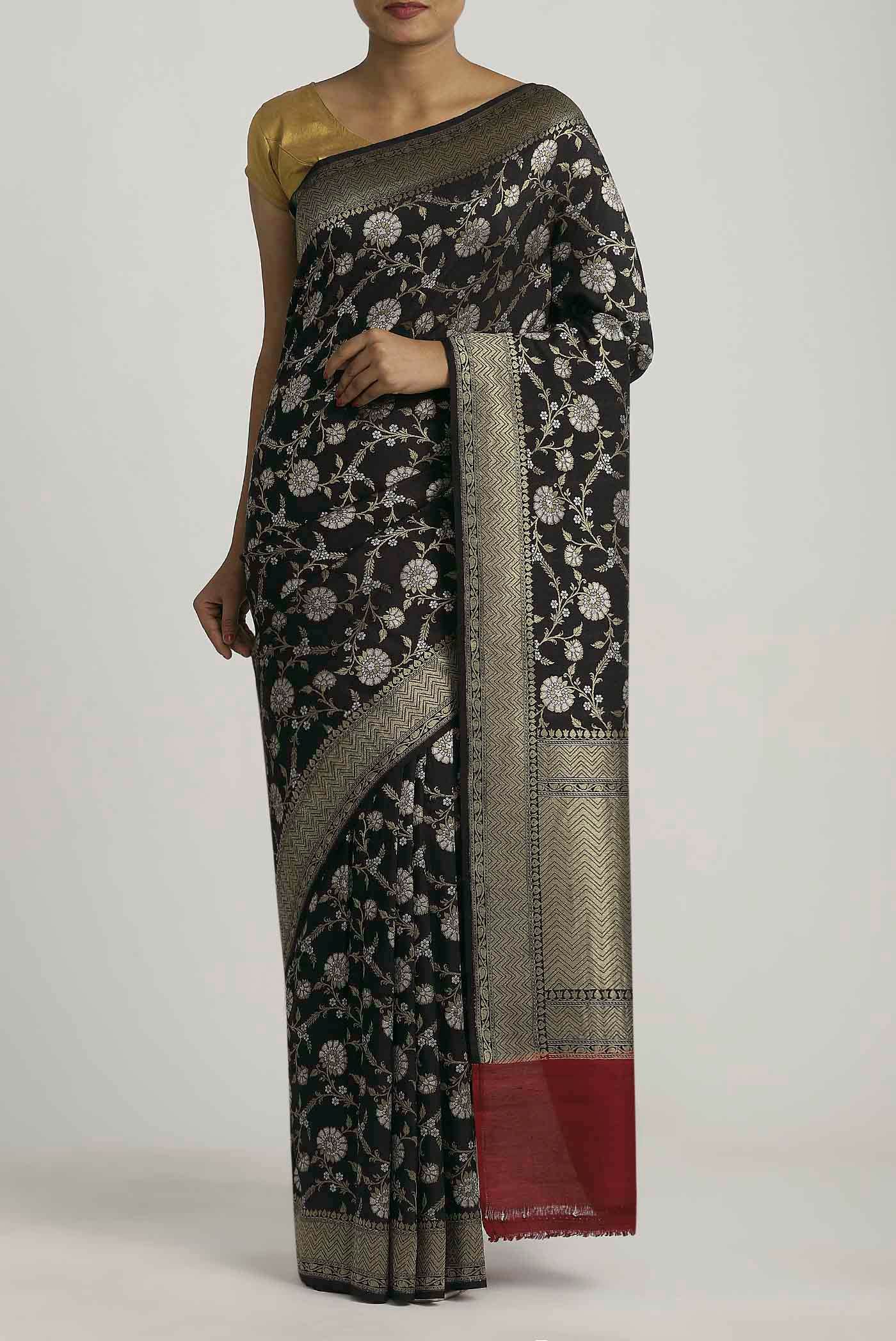 Black Banarasi Tussar Georgette Saree