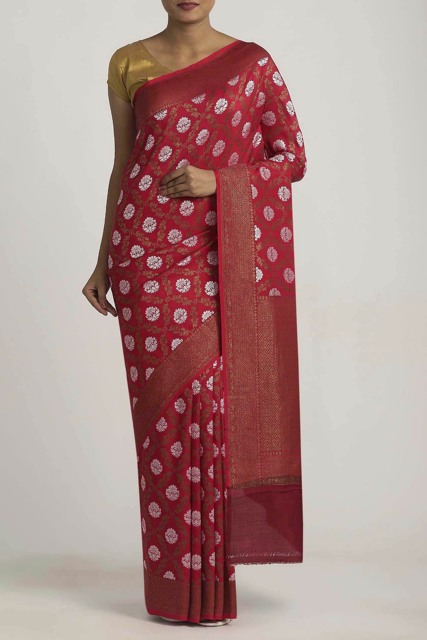Maroon Banarasi Tussar Georgette Saree