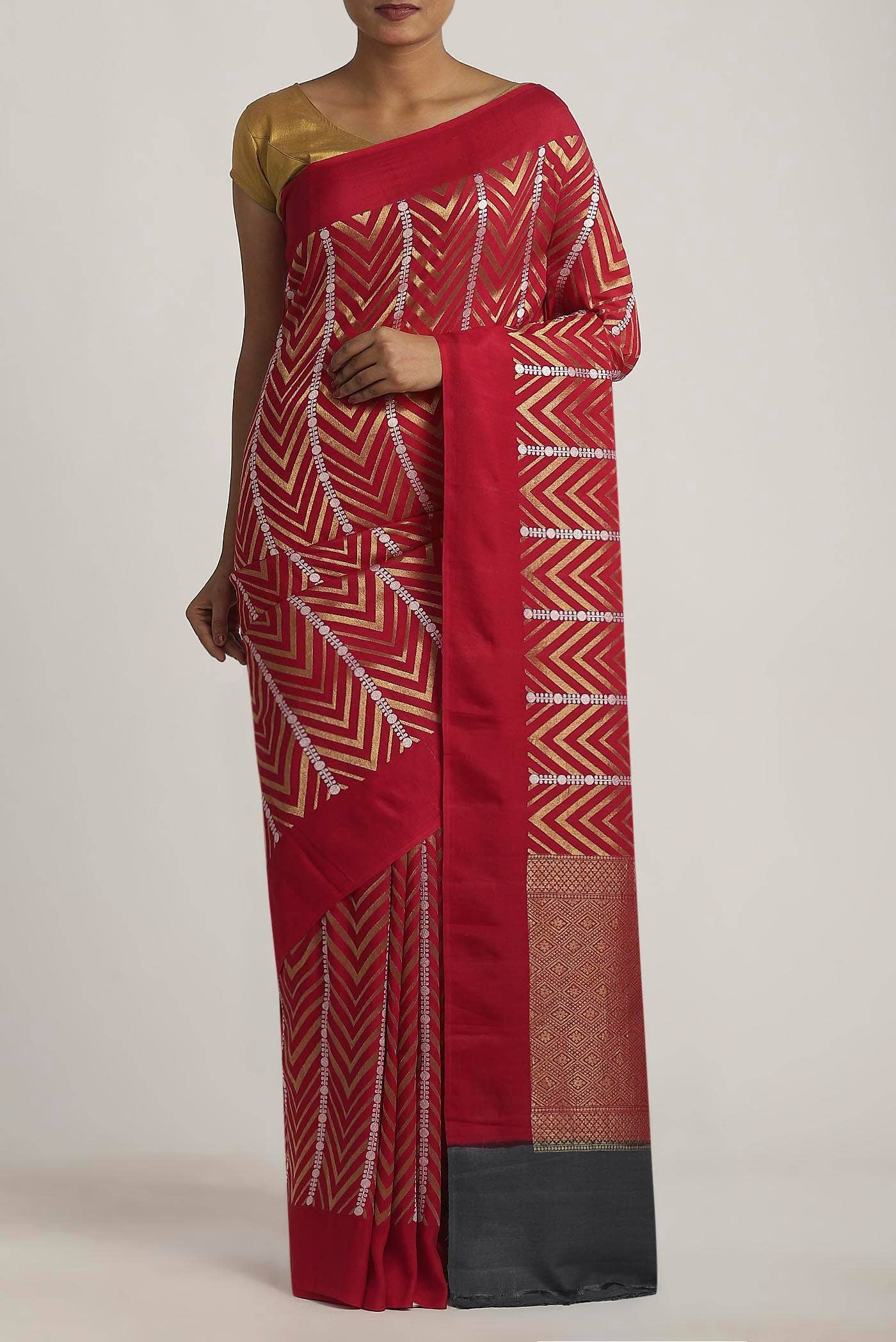 Red Banarasi Tussar Georgette Saree