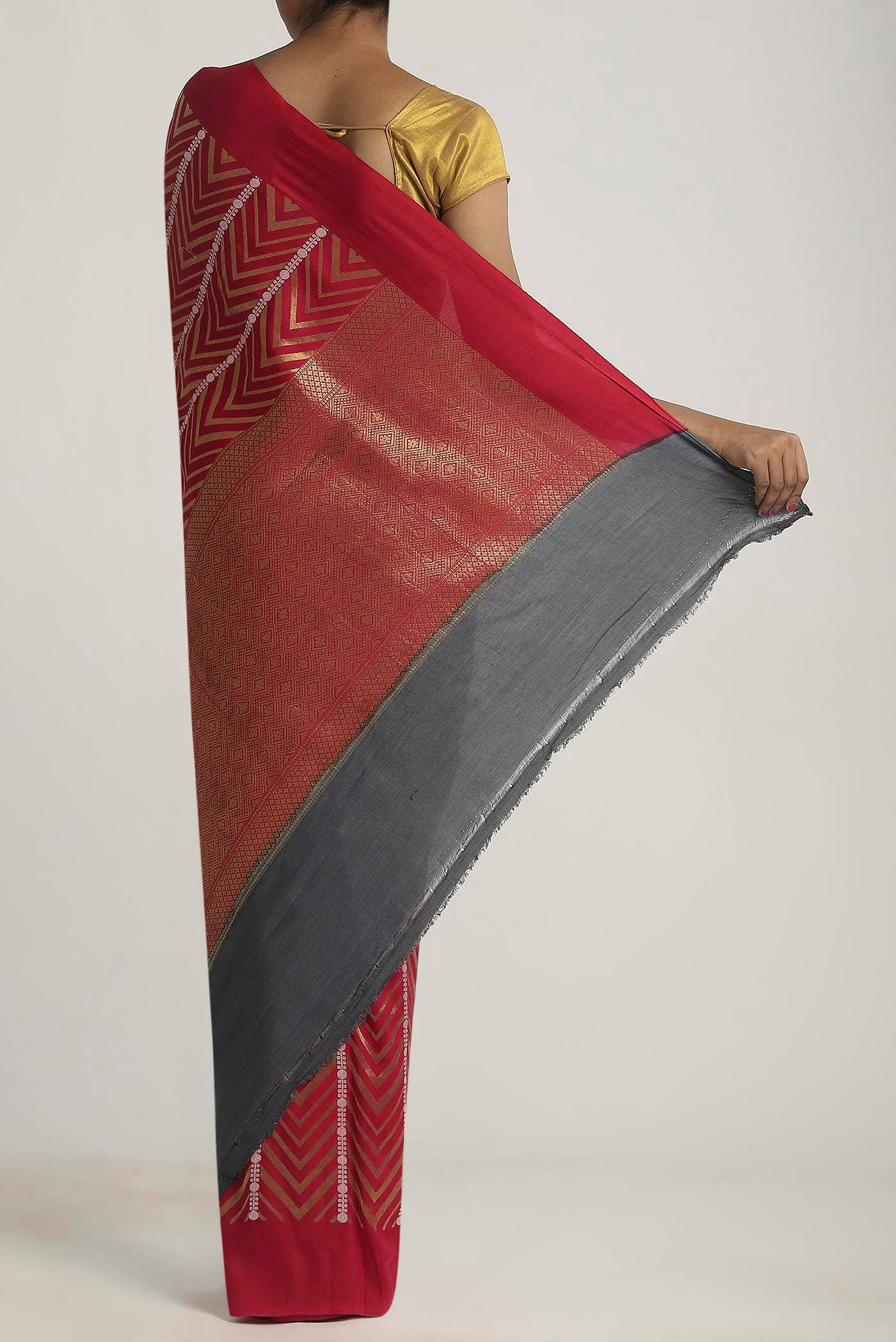 Red Banarasi Tussar Georgette Saree