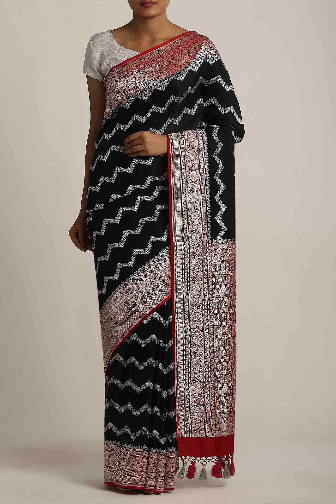 Black Banarasi Tussar Georgette Saree