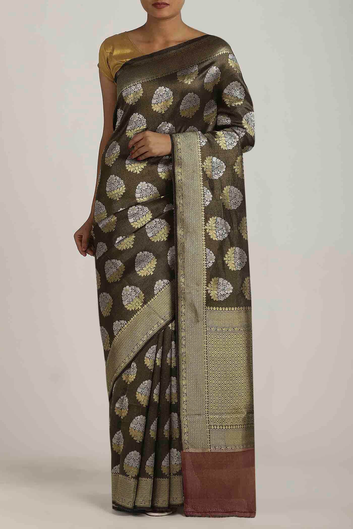 Black Banarasi Tussar Georgette Saree