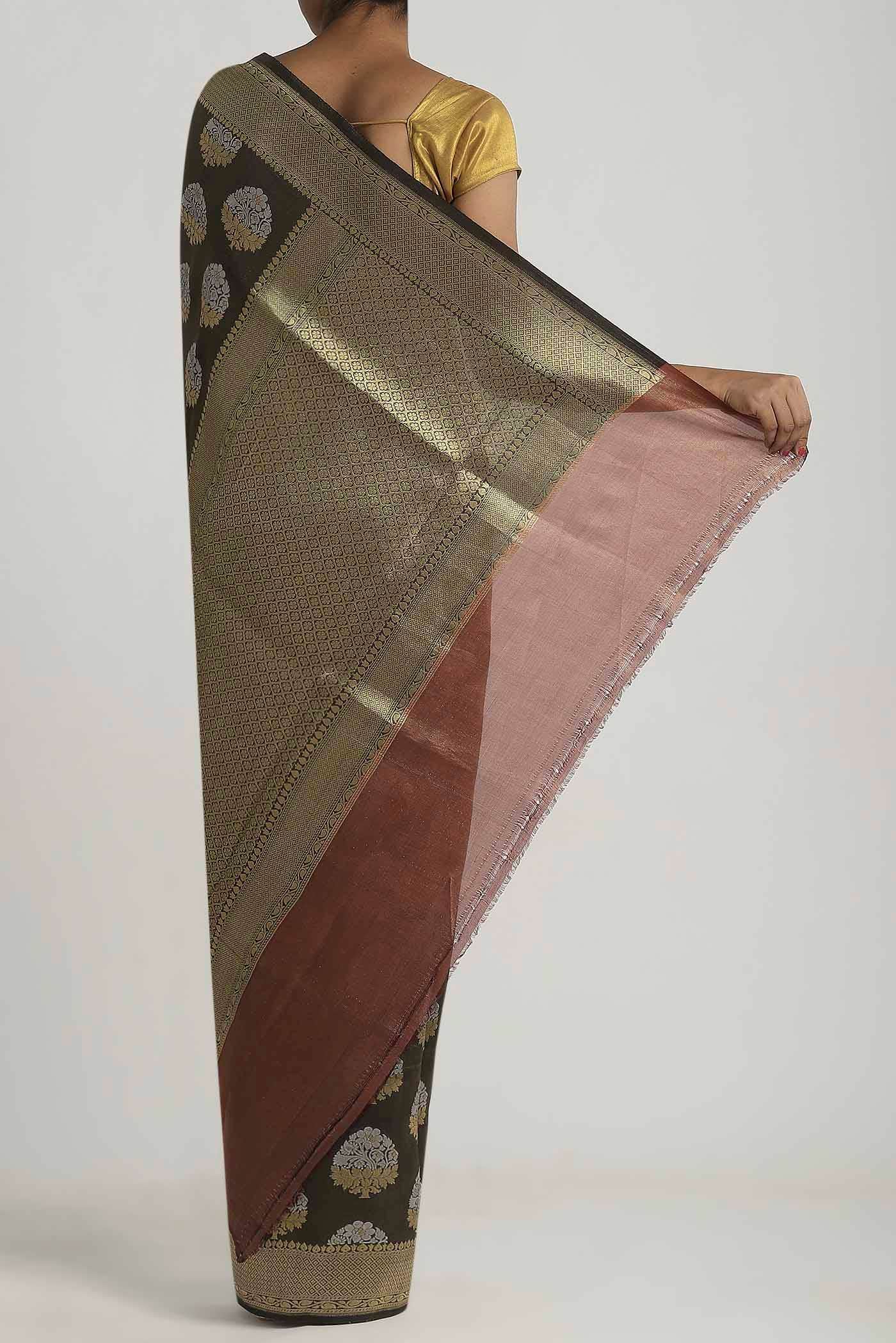 Black Banarasi Tussar Georgette Saree