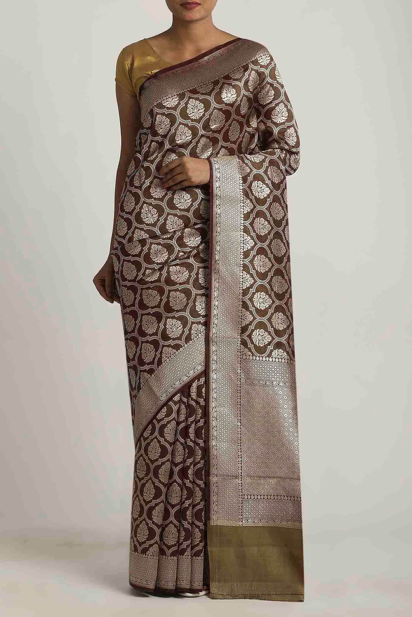 Brown Banarasi Tussar Georgette Saree