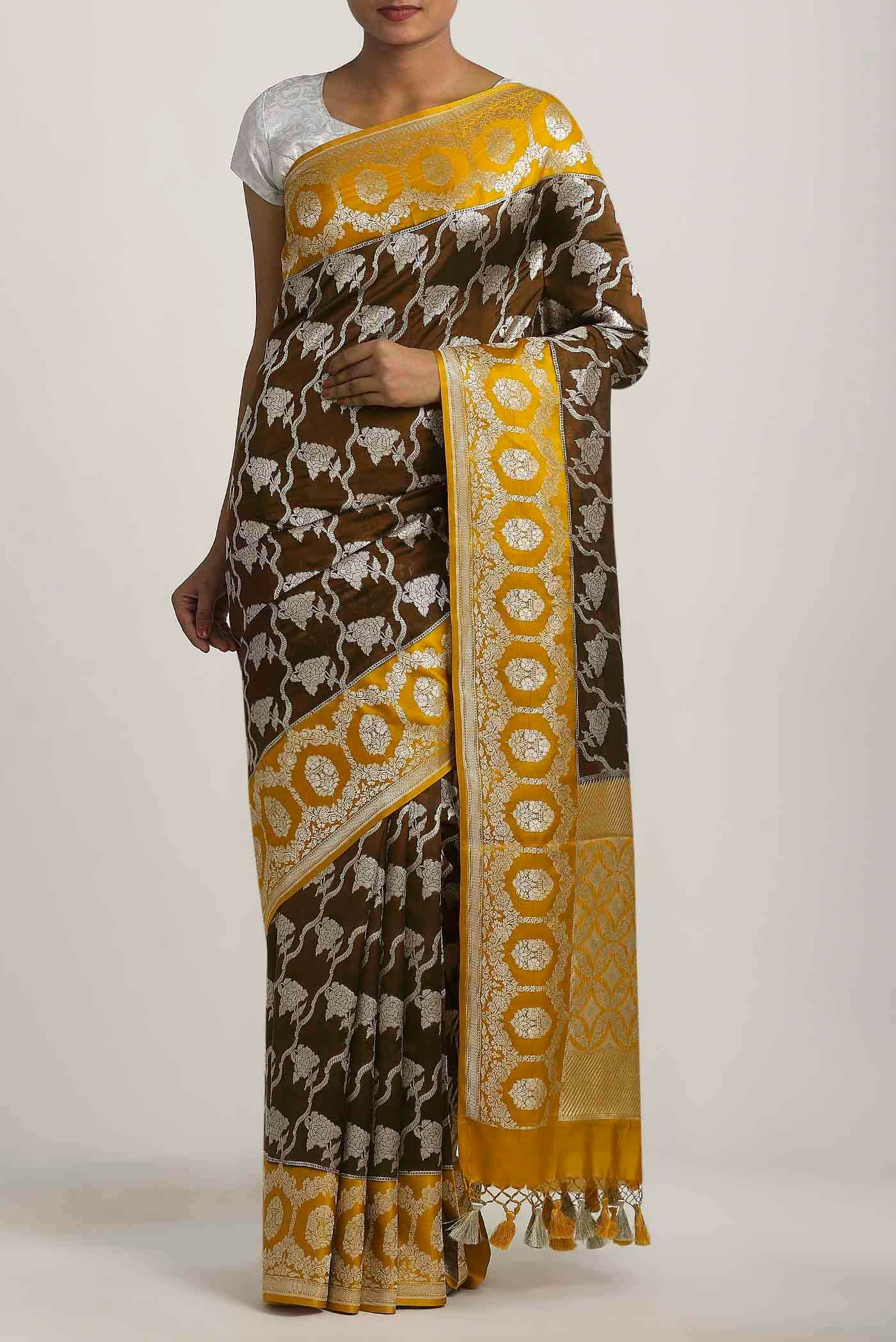 Brown Banarasi Tussar Georgette Saree