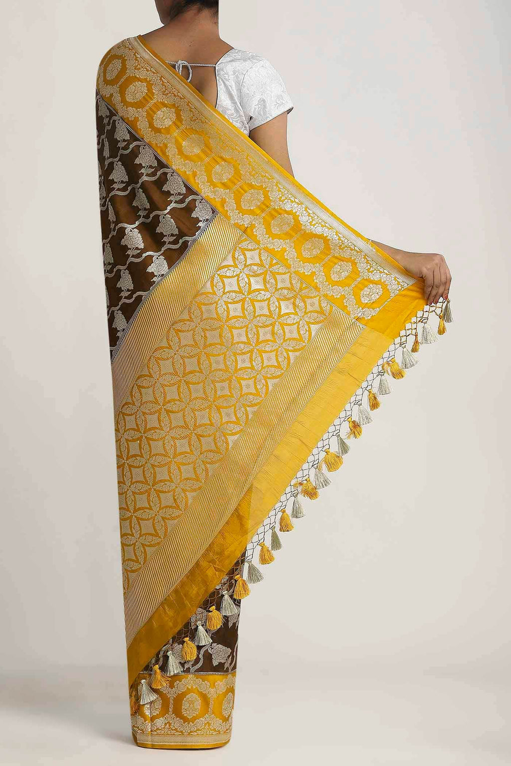 Brown Banarasi Tussar Georgette Saree