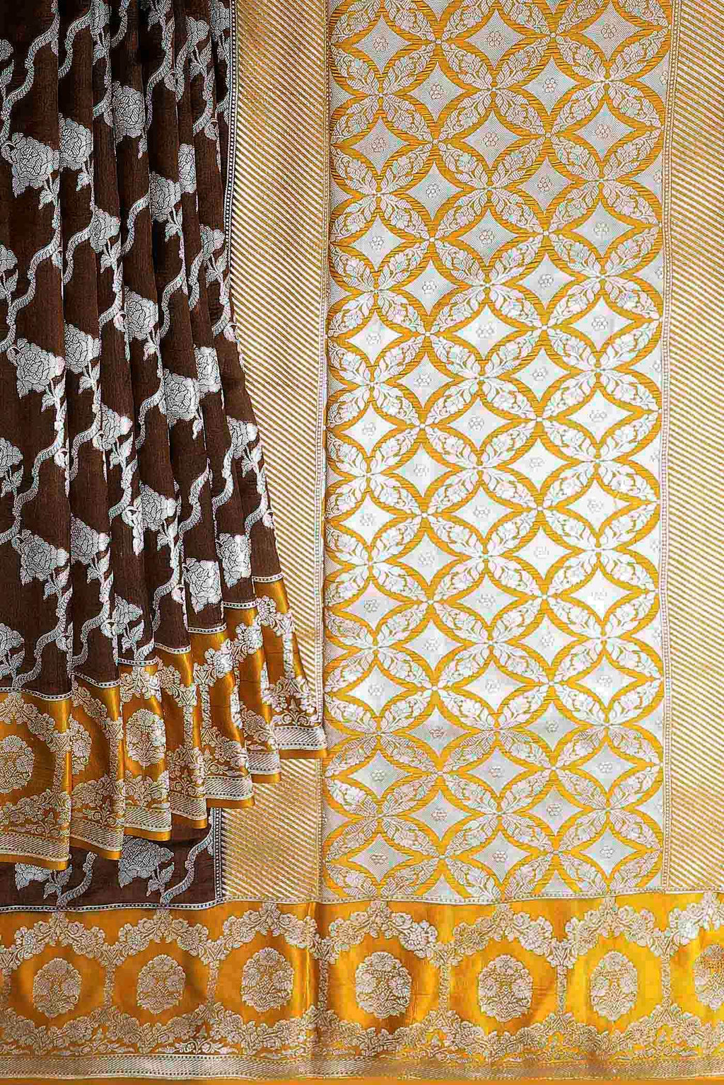 Brown Banarasi Tussar Georgette Saree