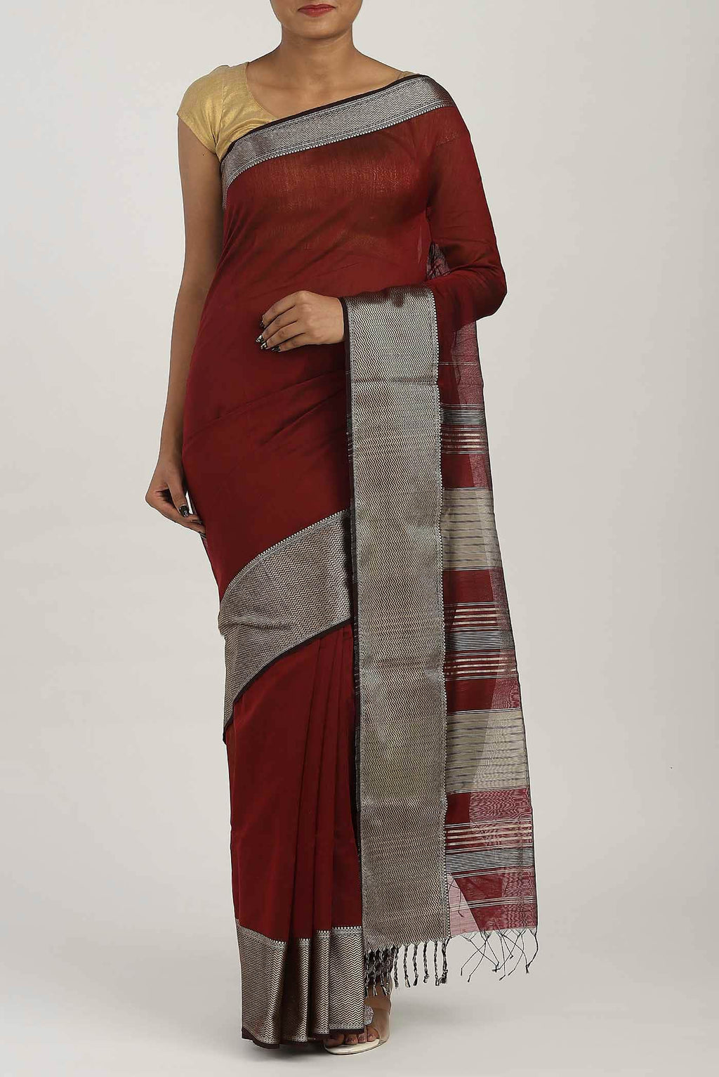 Brown Maheshwari Silk Cotton Saree