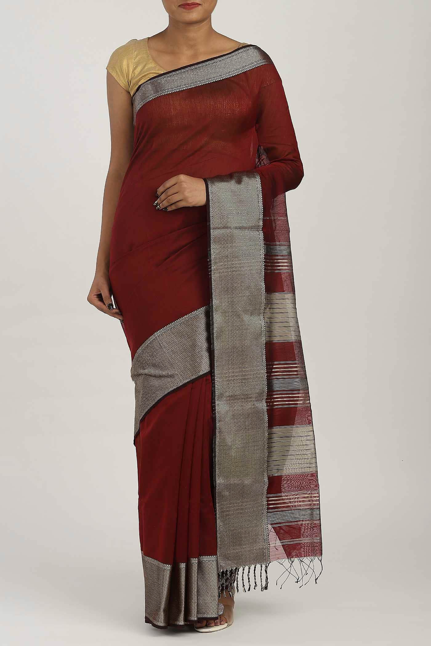 Brown Maheshwari Silk Cotton Saree