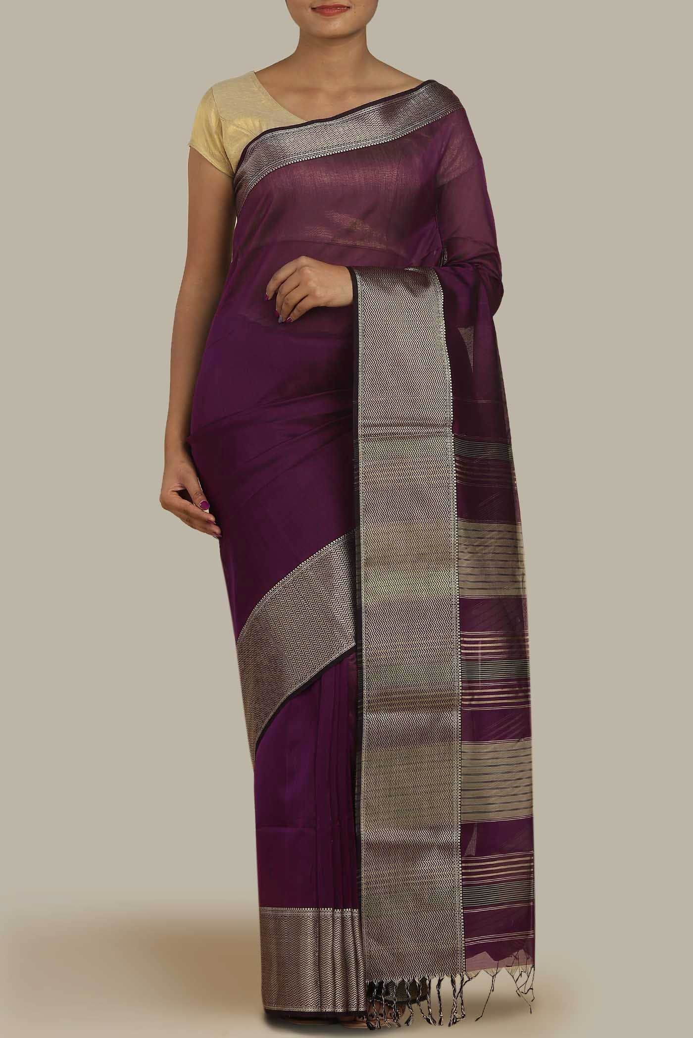 Purple Maheshwari Silk Cotton Saree