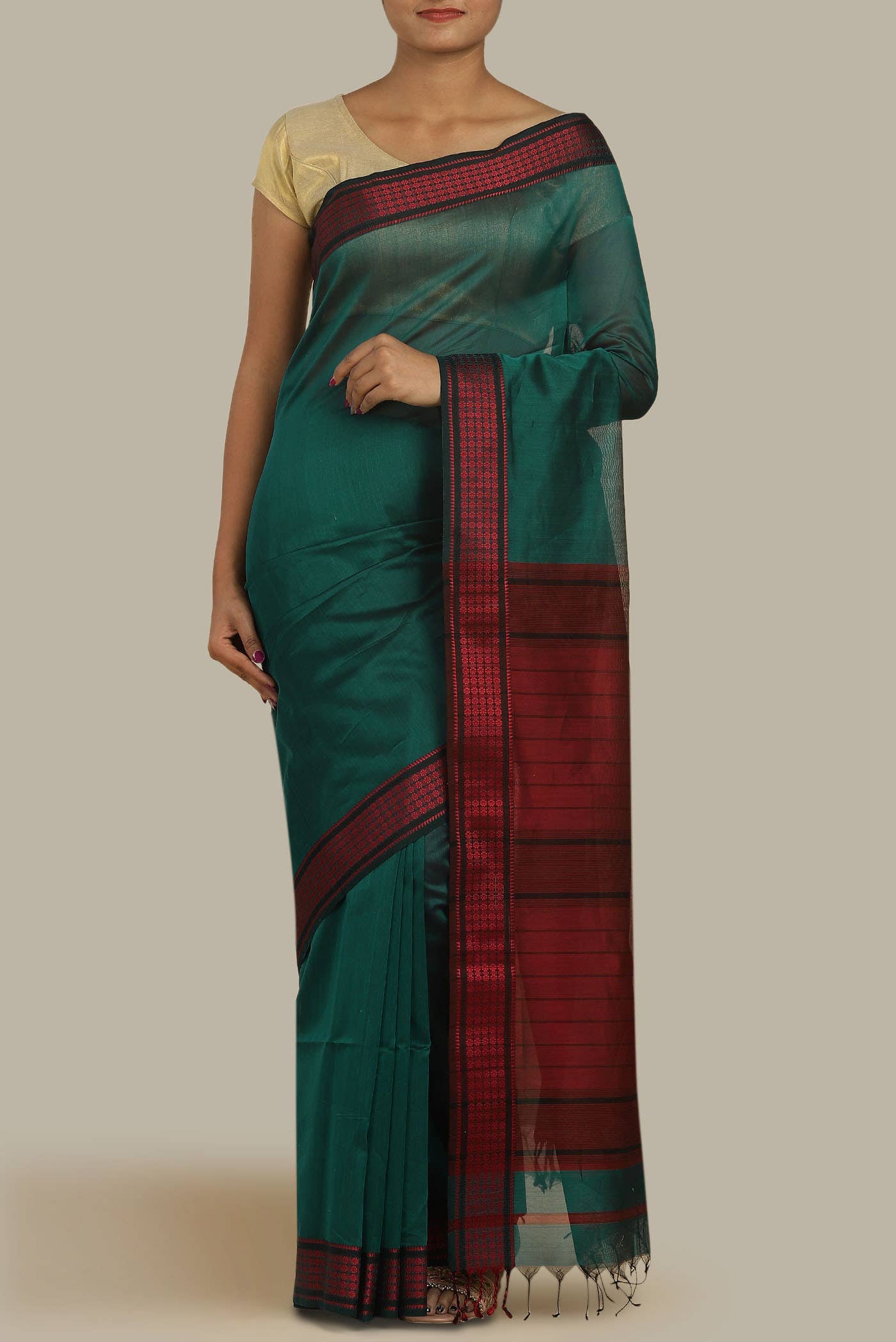 Teal Maheshwari Silk Cotton Saree