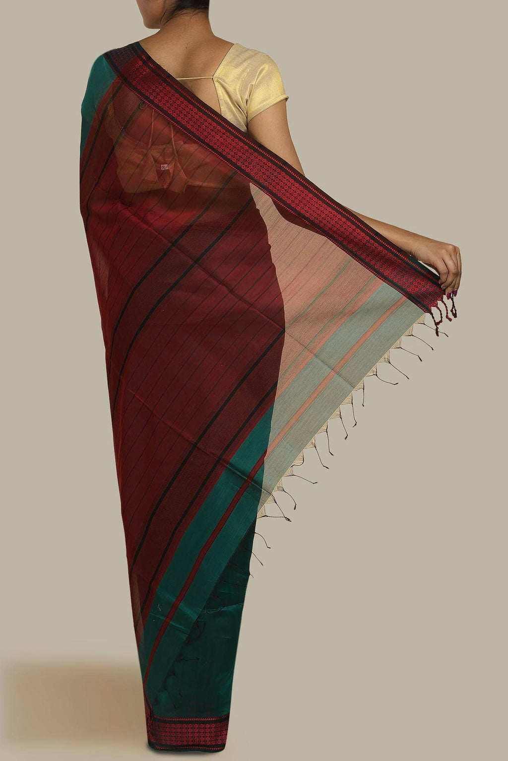 Teal Maheshwari Silk Cotton Saree