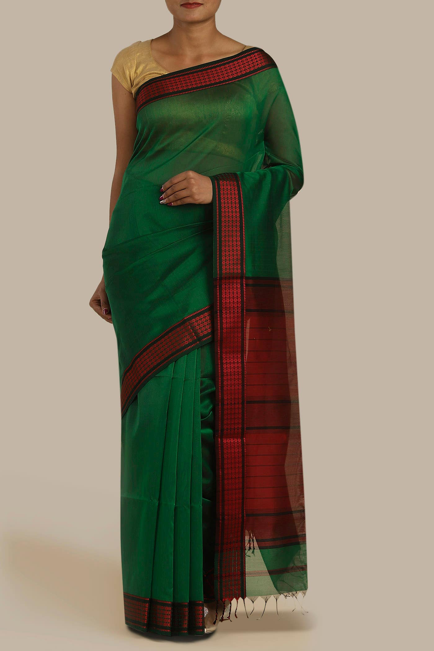 Green Maheshwari Silk Cotton Saree