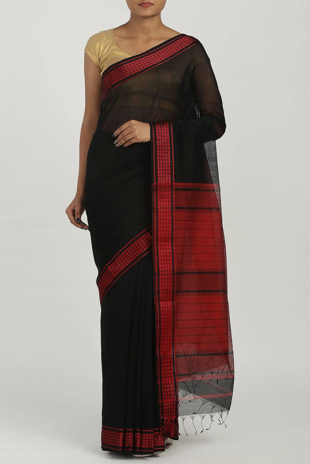 Black Maheshwari Silk Cotton Saree