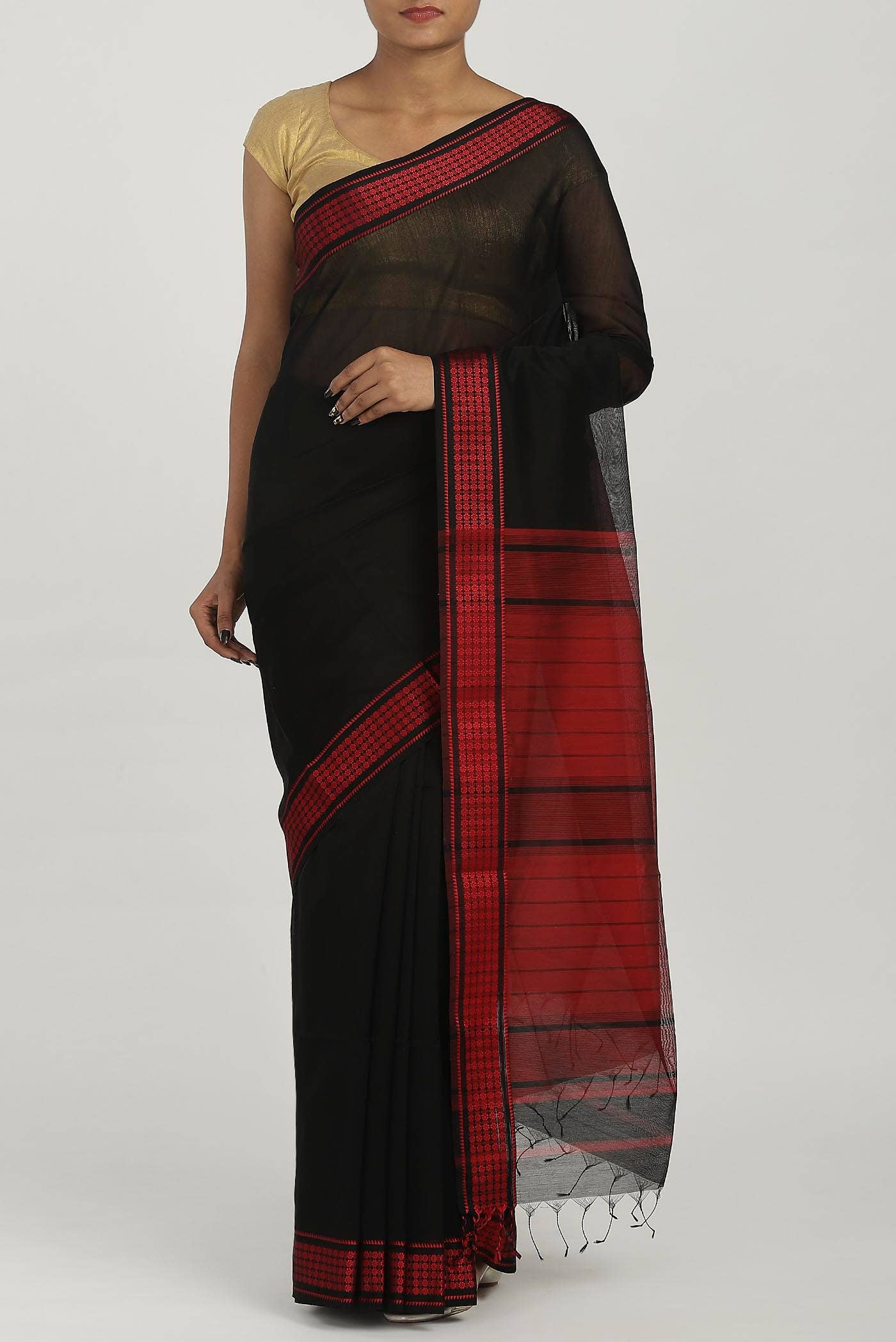 Black Maheshwari Silk Cotton Saree