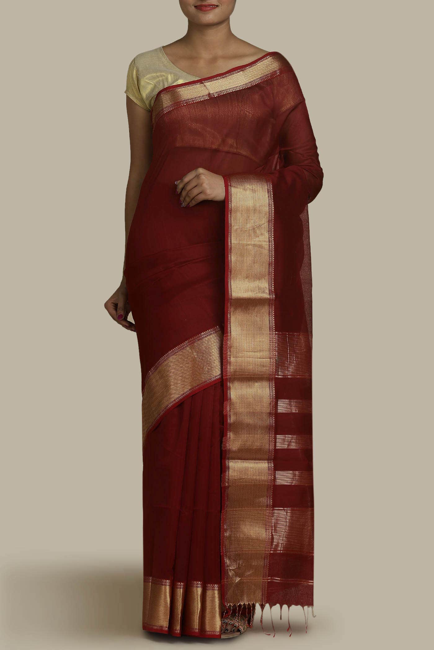 Maroon Maheshwari Silk Cotton Saree