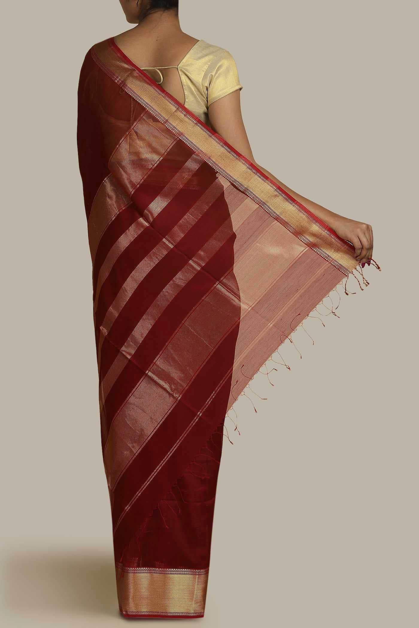 Maroon Maheshwari Silk Cotton Saree