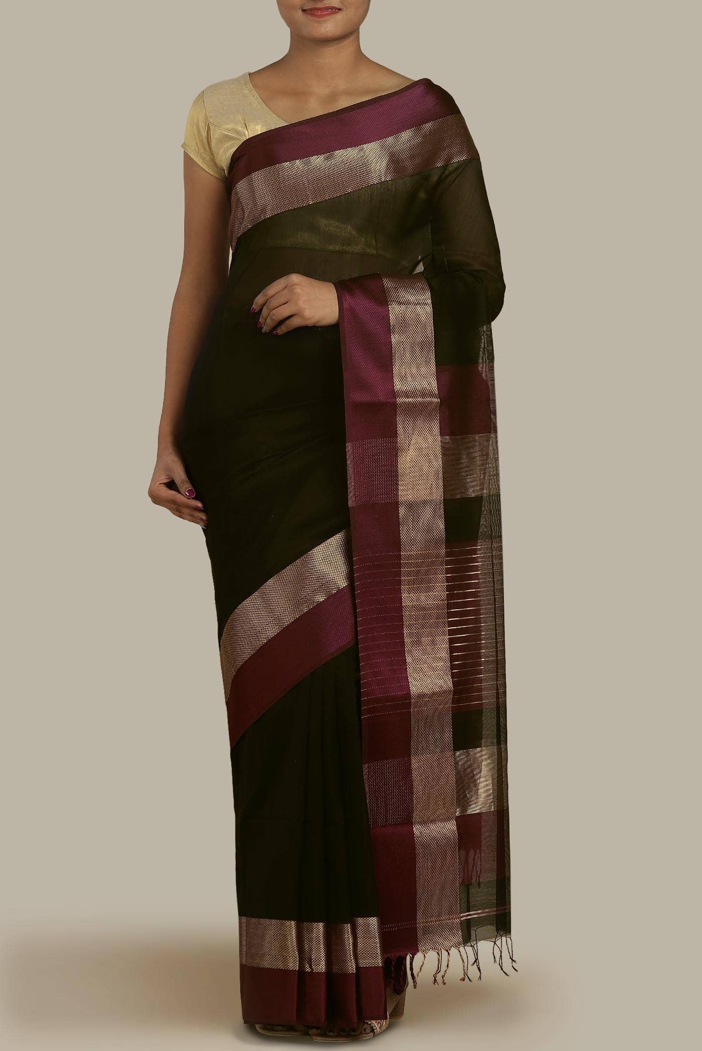 Black Maheshwari Silk Cotton Saree
