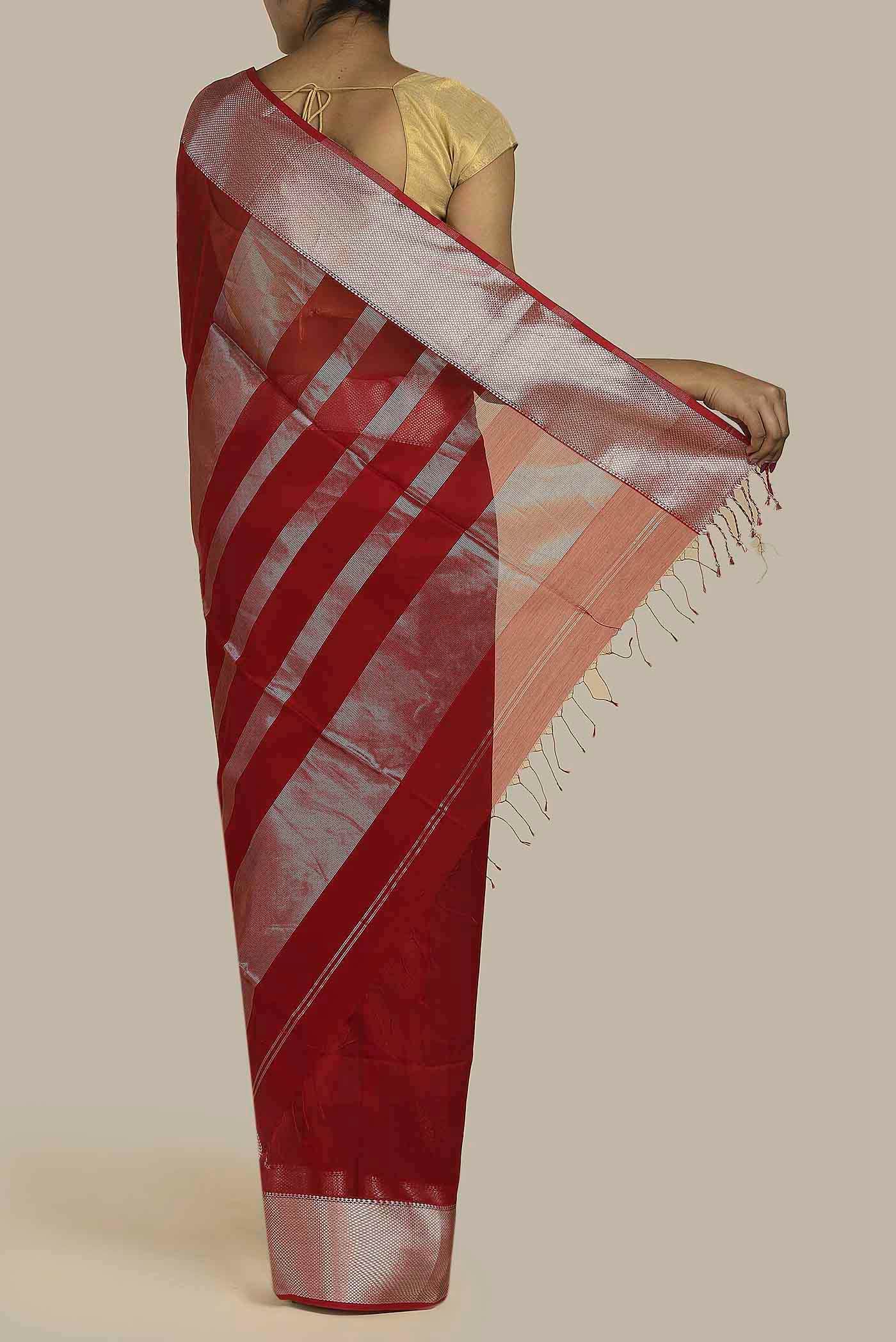 Red Maheshwari Silk Cotton Saree