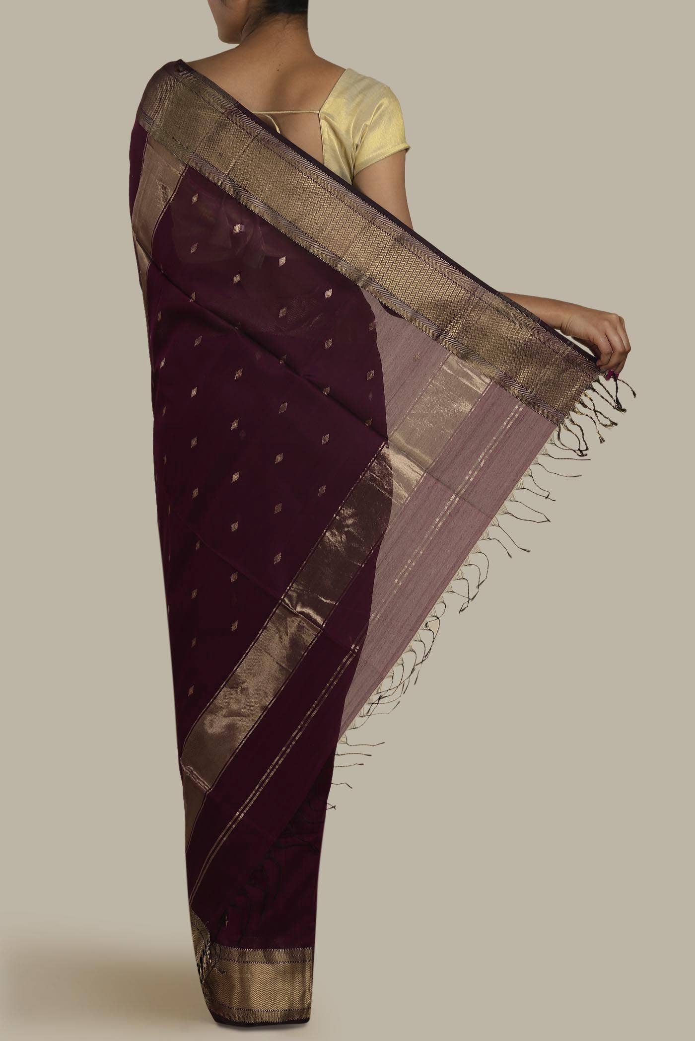 Maroon Maheshwari Silk Cotton Saree